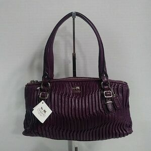 Coach Purple Ruched Leather Shoulder Handbag *NWT*